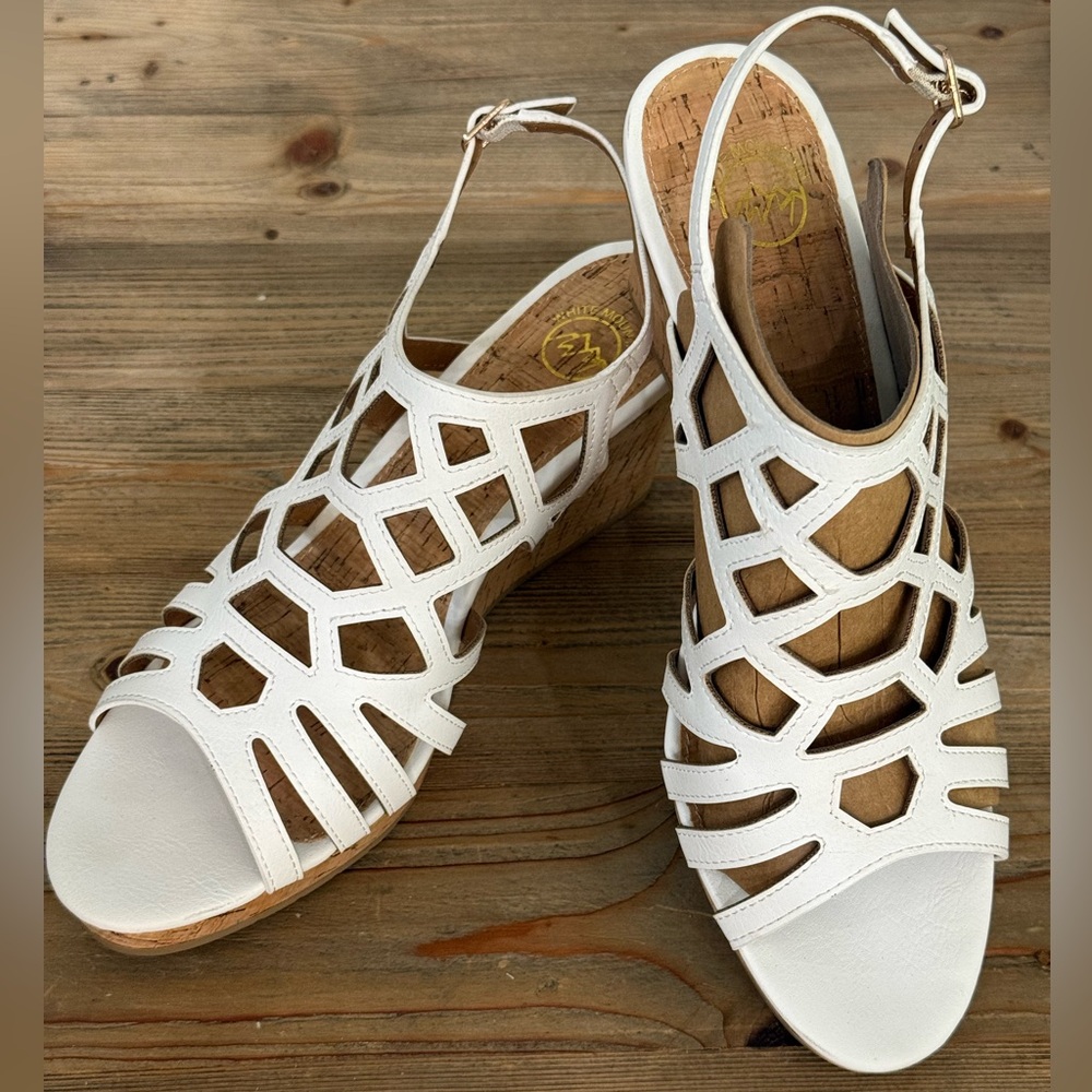 White Mountain Flaming Slingback Cork Wedge Sandals, White, Size 11M, NIB